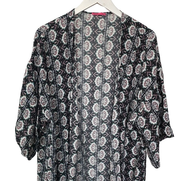 ⚡️ LAST CHANCE MARKDOWN !⭐Boho Fringe Kimono Size Medium Black Print Womens Top - Picture 5 of 11